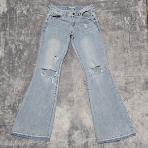 Dear John Women's Rosie Flare Leg Jeans Size 25 Low Rise Light Wash Raw Hem Boho